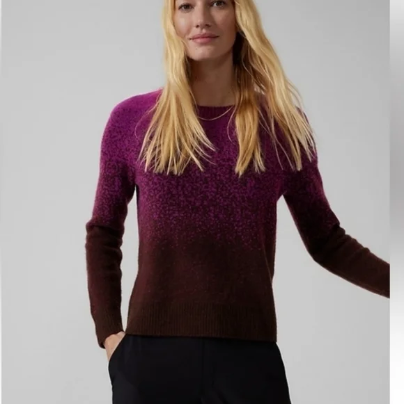 Athleta Jacquard Sweater Size Medium Merino Wool Purple Burgundy Soft Cozy - Picture 2 of 10